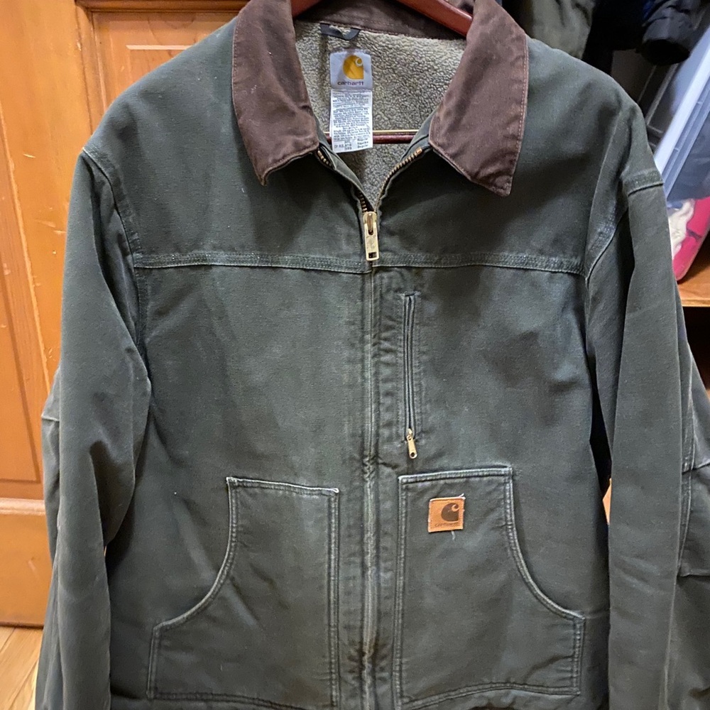 Carhartt green canvas work coat